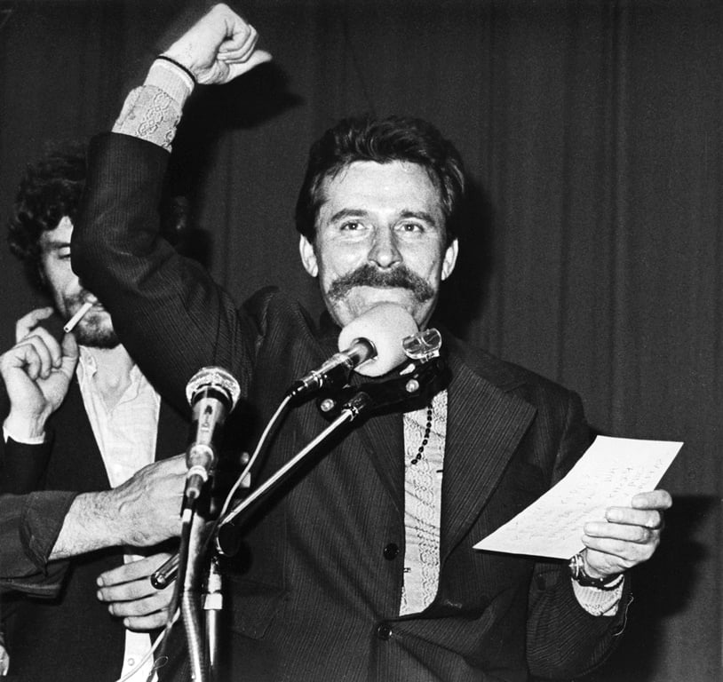 Lech Wałęsa w Sali BHP Stoczni Gdańskiej, sierpień 1980 roku